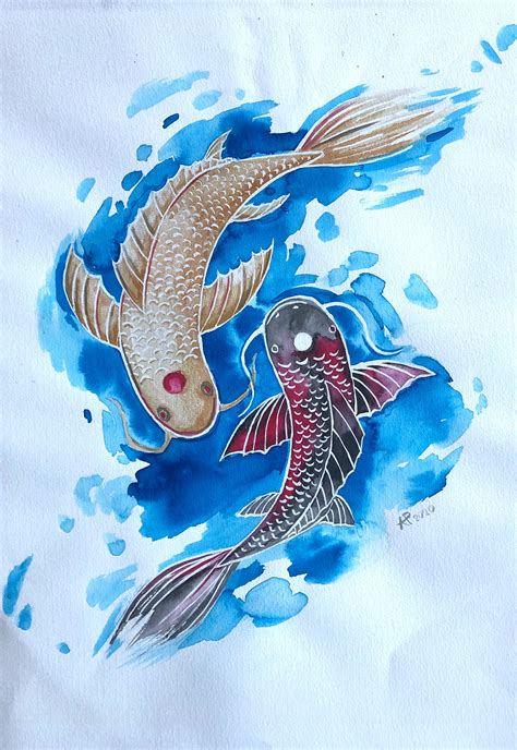 Koi Fish Art. Ink Illustration. Koi Fish Drawing. Japanese Koi. Sea ...