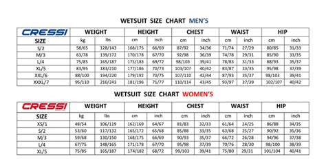 cressi size chart - Dive Shack