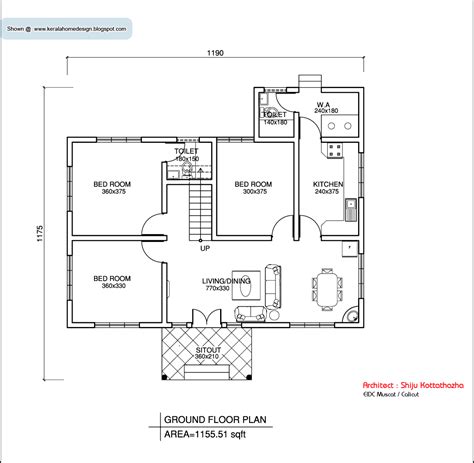 Kerala style single floor house plan - 1155 Sq. Ft. - Kerala Home ...