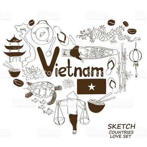 Colorful sketch collection of Vietnamese symbols. Heart shape ...