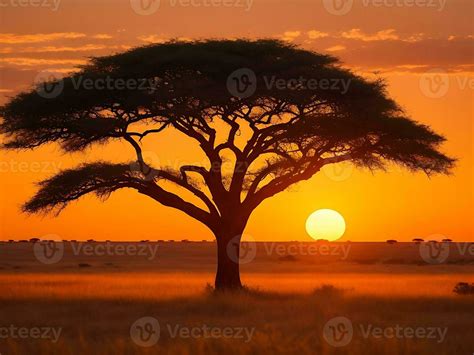 Mesmerizing view of the silhouette of a tree in the savanna plains ...