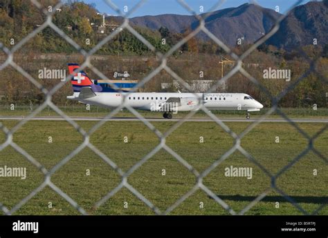 airplane in Lugano airport Switzerland Stock Photo - Alamy