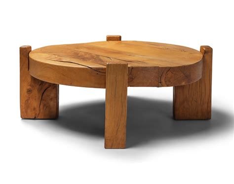 Solid Oak Round Coffee Table, 1960s | #122525