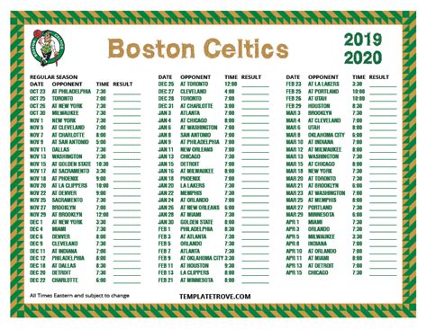 Celtics Printable Schedule 2022-2023 | Printable Schedule