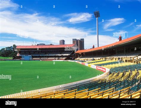 Seats and cricket pitch at the Adelaide Oval cricket ground stadium ...