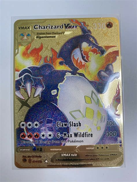 Mavin | Shiny CHARIZARD VMAX Shining Fates Custom Gold Metal Pokemon Card