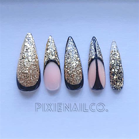 Gold Glitter Press on Nails Hard Gel Press Ons Luxury Custom - Etsy