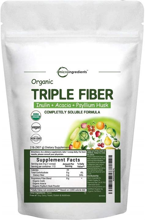 Organic Triple Soluble Fiber Powder (Inulin, Acacia, Psyllium Husk),(32 ...