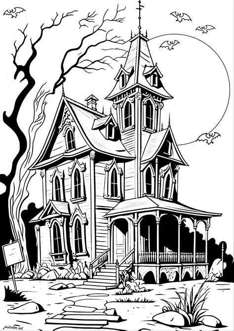 Disney style haunted house - Halloween Adult Coloring Pages - Page ...