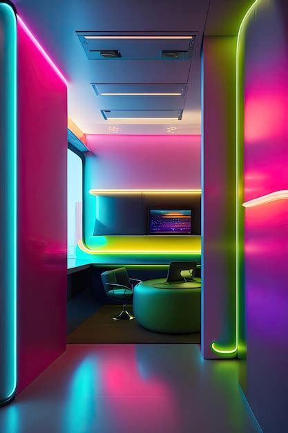 Premium AI Image | Futuristic office with neon lighting