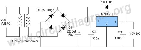 15V DC Power Supply Using LM7815 IC | Circuit Diagram