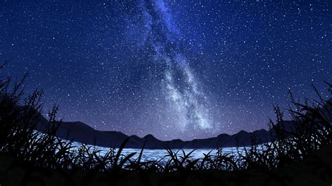 stars, starry sky, milky way, art, night, sky, grass, 4k HD Wallpaper