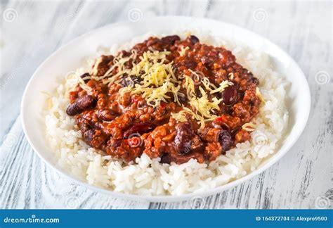 Chili Con Carne Served with White Rice Stock Photo - Image of homemade ...