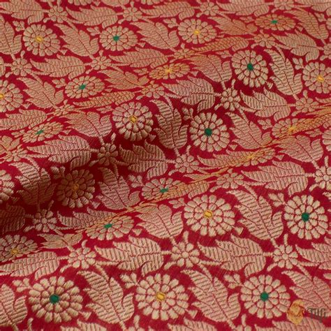 Red Pure Katan Silk Banarasi Handloom Fabric - Tilfi