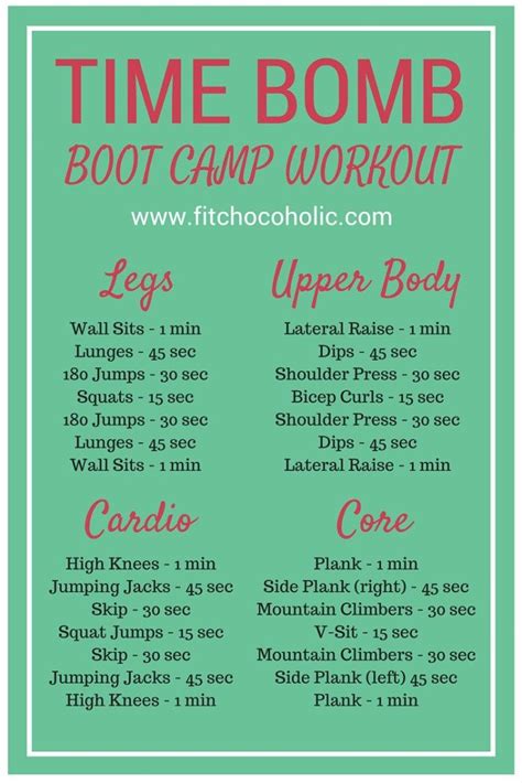 Total Body Time Bomb Boot Camp Workout - The Fit Chocoholic | Boot camp ...