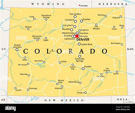 Colorado, CO political map with the capital Denver, most important ...