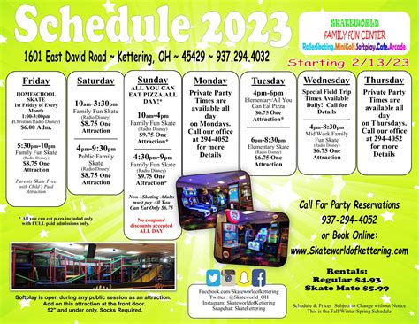 Skateworld hours – Skating Rink Schedule – Birthdays