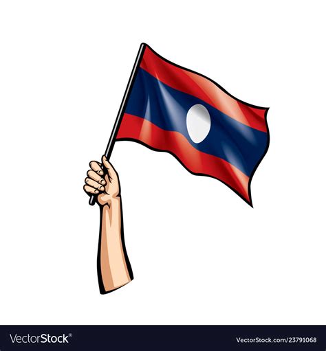 Laos flag and hand on white background Royalty Free Vector