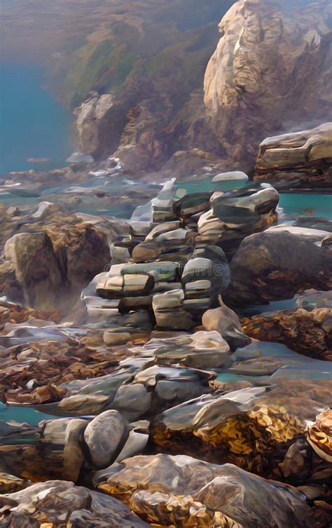 Rocks and Sea, Digital Painting, Concept Illustration Stock ...