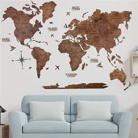 Wood World Map Wall Art. Large Wall Decor - World Travel Map ALL Sizes ...