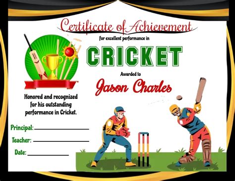 Cricket Certificate of Achievement Template | PosterMyWall