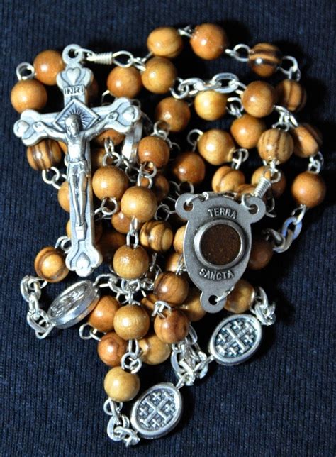 Rosary HOLY LAND Olive Wood Jerusalem Soil center Catholic