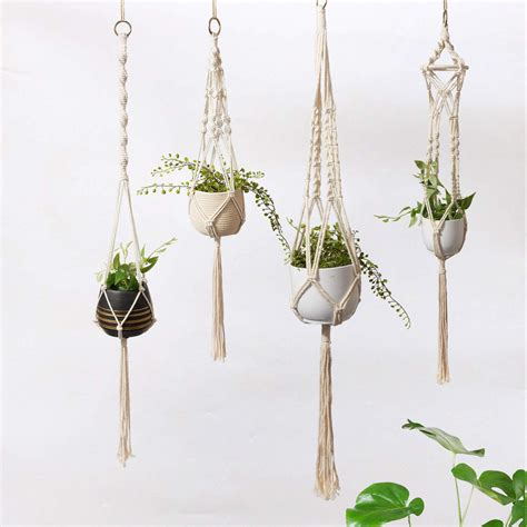 Boho Macrame Plant Hangers Set of 4 | Timeyard