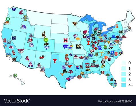 Usa ncaa division 1 football map Royalty Free Vector Image