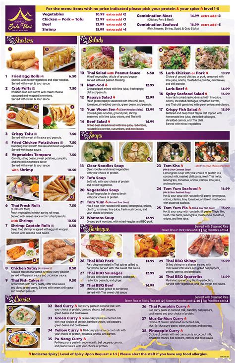 Sala Thai Food Menu