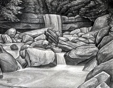 Waterfall Easy Forest Pencil Drawing - Goimages Zone