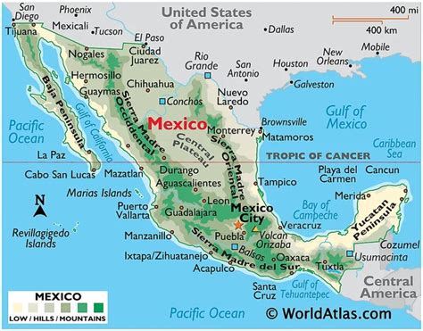 Physical Map of Mexico | Mexico map, Mexico city map, Cozumel mexico