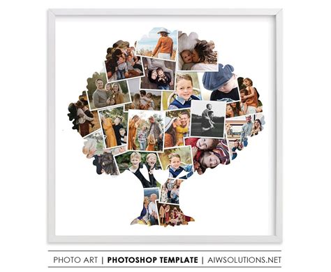 Tree Shape Photo Collage Template, Modern Genealogy Photo Frame, Gift ...