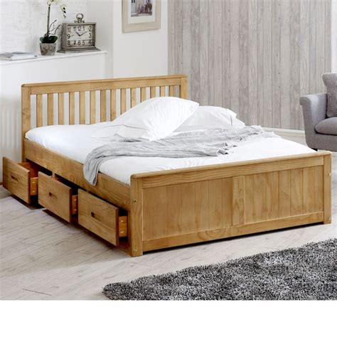 Mission Waxed Pine Wooden Storage Bed Frame - 4ft Small Double