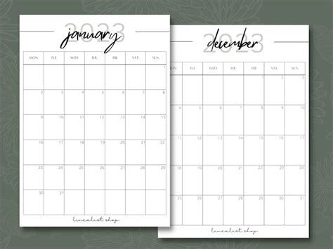 Printable 2023 Calendar Year Month Week Day PDF A4 A5 - Etsy Israel