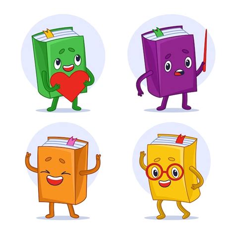 Free Vector | Cartoon colorful book characters in different actions set