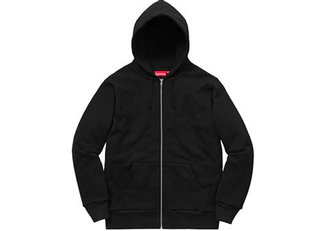 Supreme Rib Logo Zip Up Hoodie Black Men's - FW16 - US