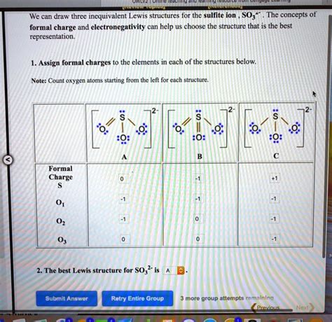 SOLVED: We can draw three inequivalent Lewis structures for the sulfite ...