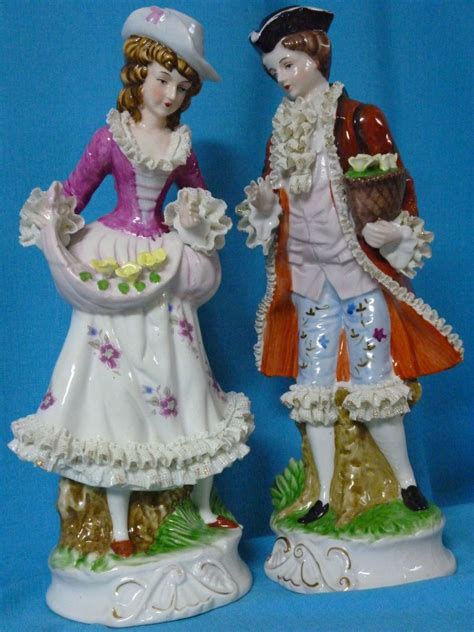 Large Antique Pair Dresden Style Porcelain Figure Tall 14" Vintage ...