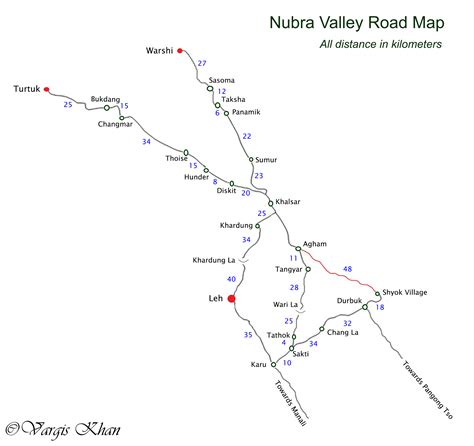 Leh to Nubra Valley Road Map - Ladakh - Vargis Khan