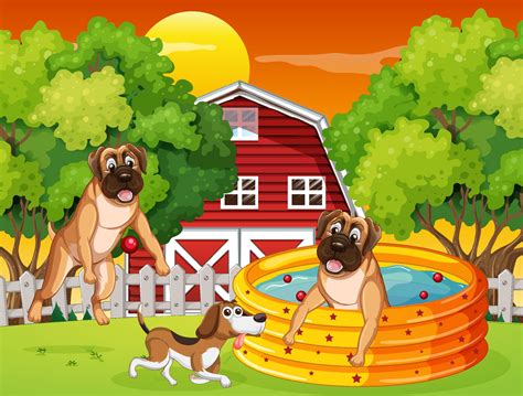 Many dogs playing in the park 6199288 Vector Art at Vecteezy