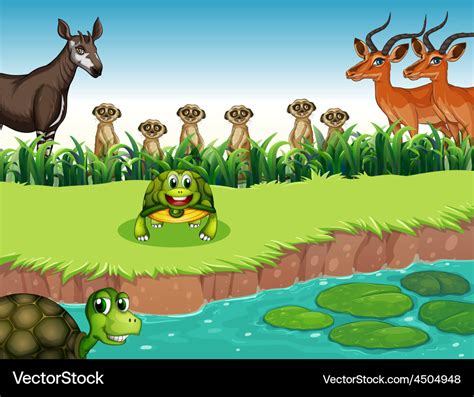 Animals and river Royalty Free Vector Image - VectorStock