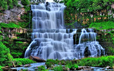 Download Green Tree Nature Waterfall Wallpaper