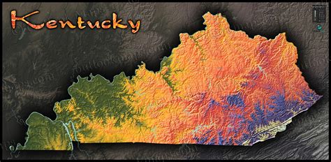 Kentucky Topography Map | Hilly Terrain in Colorful 3D