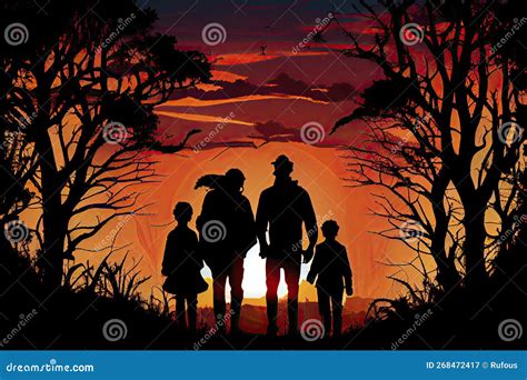 Family Silhouette at Sunset Stock Illustration - Illustration of vector ...