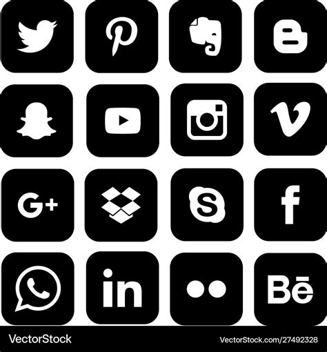 Set popular social media black white icons Vector Image