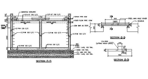 A section detail of underground water tank is given in this Autocad 2D ...