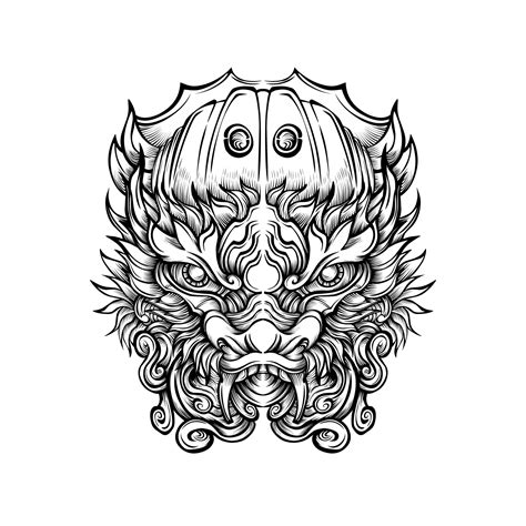 Chinese dragon head tattoo line art vector 8902223 Vector Art at Vecteezy