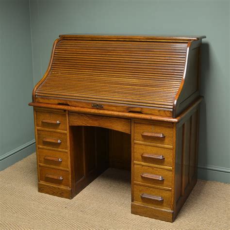 Large Edwardian Oak Antique Roll Top Desk - Antiques World