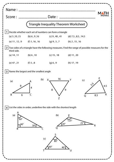 Triangle Inequality Theorem Worksheets - Math Monks