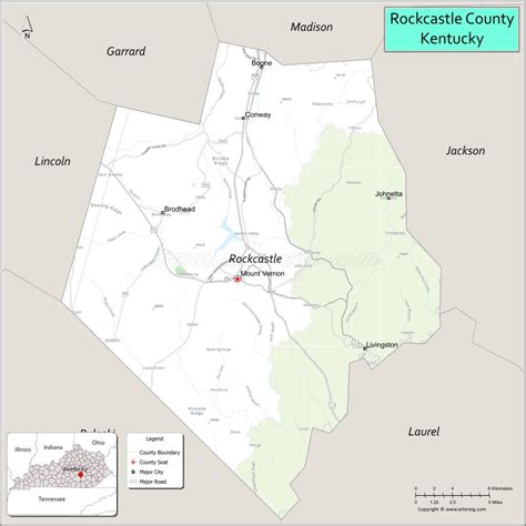 Map of Rockcastle County, Kentucky showing cities, highways & important ...